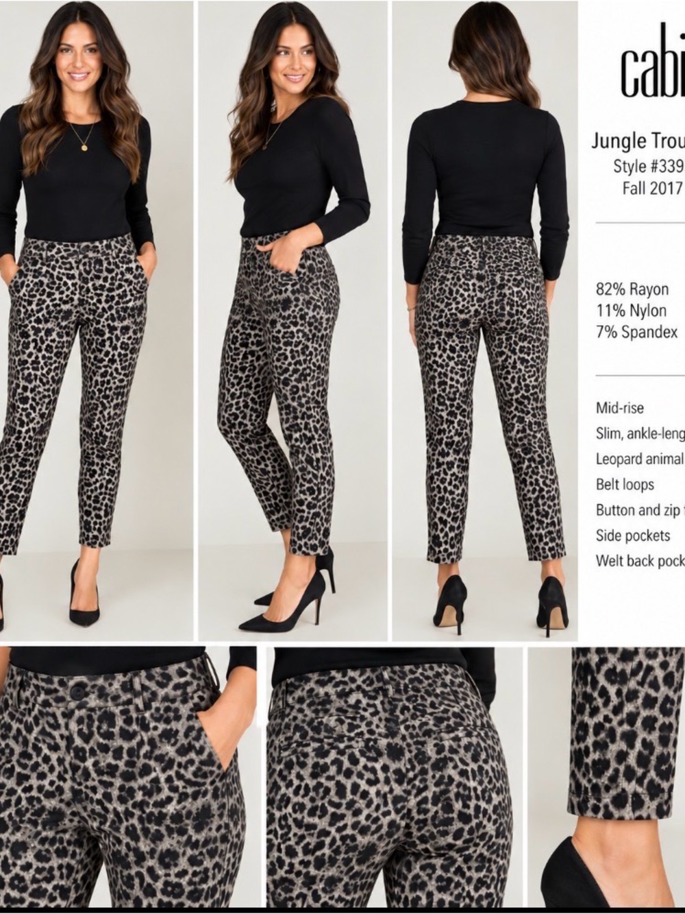 Cabi Jungle Trouser #3393 Leopard Print Slim Ankle Pants Size 6